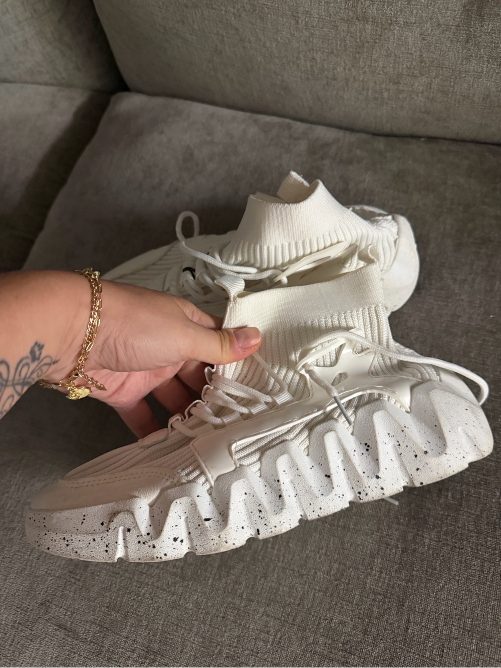 Pony Cream High-Top Knit Sneaker with Speckled Sole